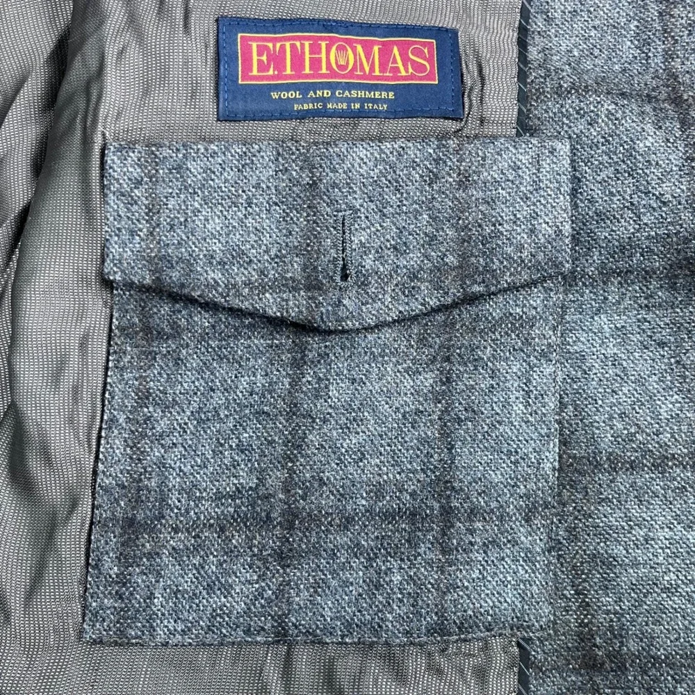 Joseph Abboud Sport Coat 46R Charcoal‎ Grey Wool Cashmere E. Thomas Plaid Blazer
